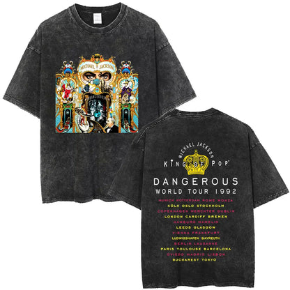Washed Vintage Michael Jackson Face Graphic T-shirt Men Women Fashion Hip Hop Oversized T-shirts Male Retro Gothic Rock T Shirts