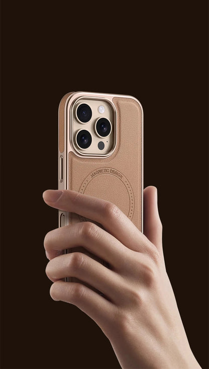 Premium Plating Frame Business Leather Magnetic Case for iPhone 17 16 15 14 13 Pro Max  Plus 17Air For Magsafe Shockproof Cover