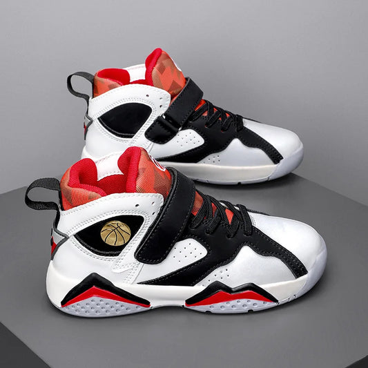 Children Summer High Top Basketball Shoes Boy Breathable Anti Slip Casual Sneakers Man Velcro Non Slip Rebound Kid Running Shoes