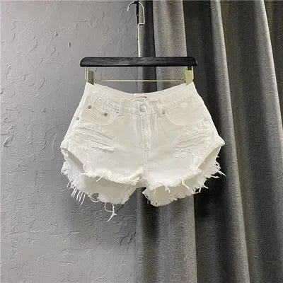 Summer Sexy Shorts Women Korean Style Zipper Frayed Irregular Broken Edge Design Vintage Denim Fashion All-match Slim Streetwear