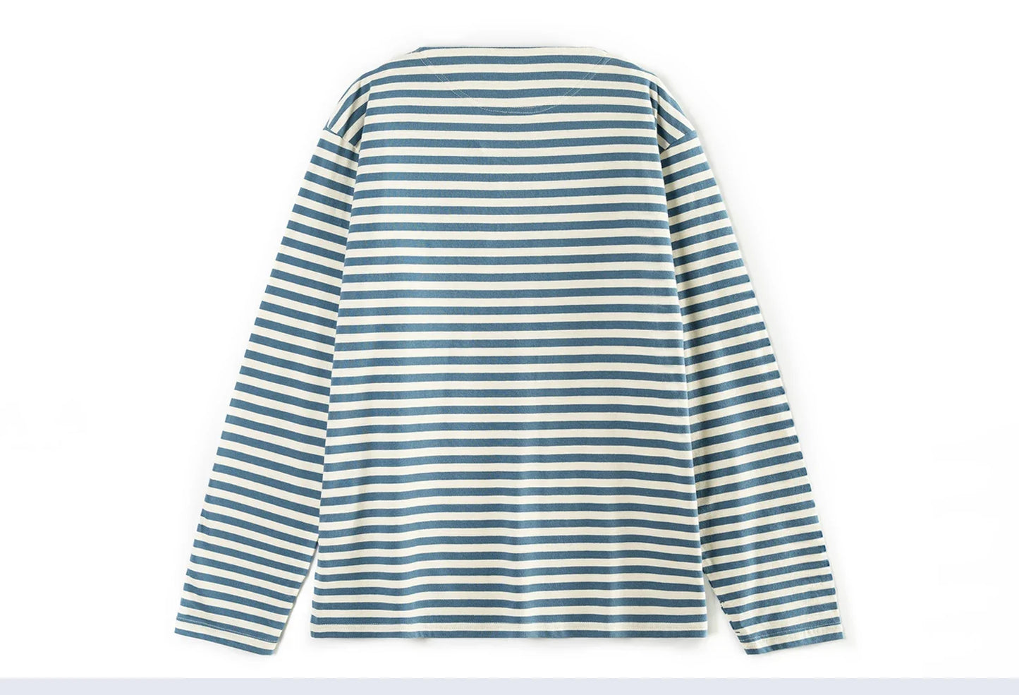 Men Loose Fit One Shoulder Sea Soul Long Sleeve T Shirt Blue White Breton Striped 100% Cotton Versatile Casual Tops