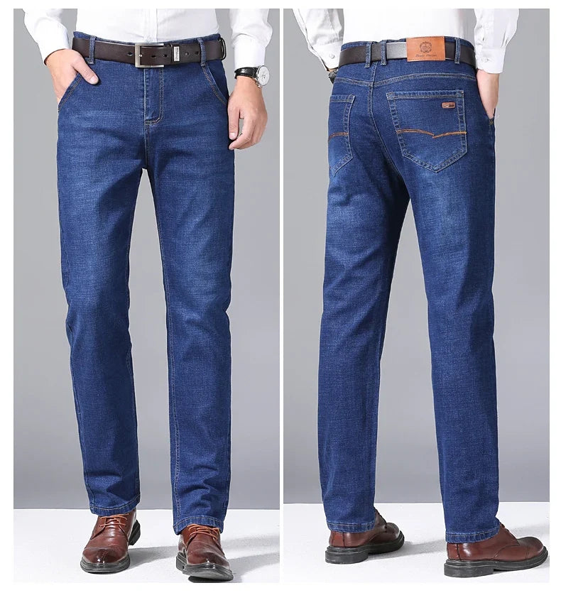 Brand 2026 New Men's Slim Elastic Jeans Fashion Business Classic Style  Denim Pants Trousers Male