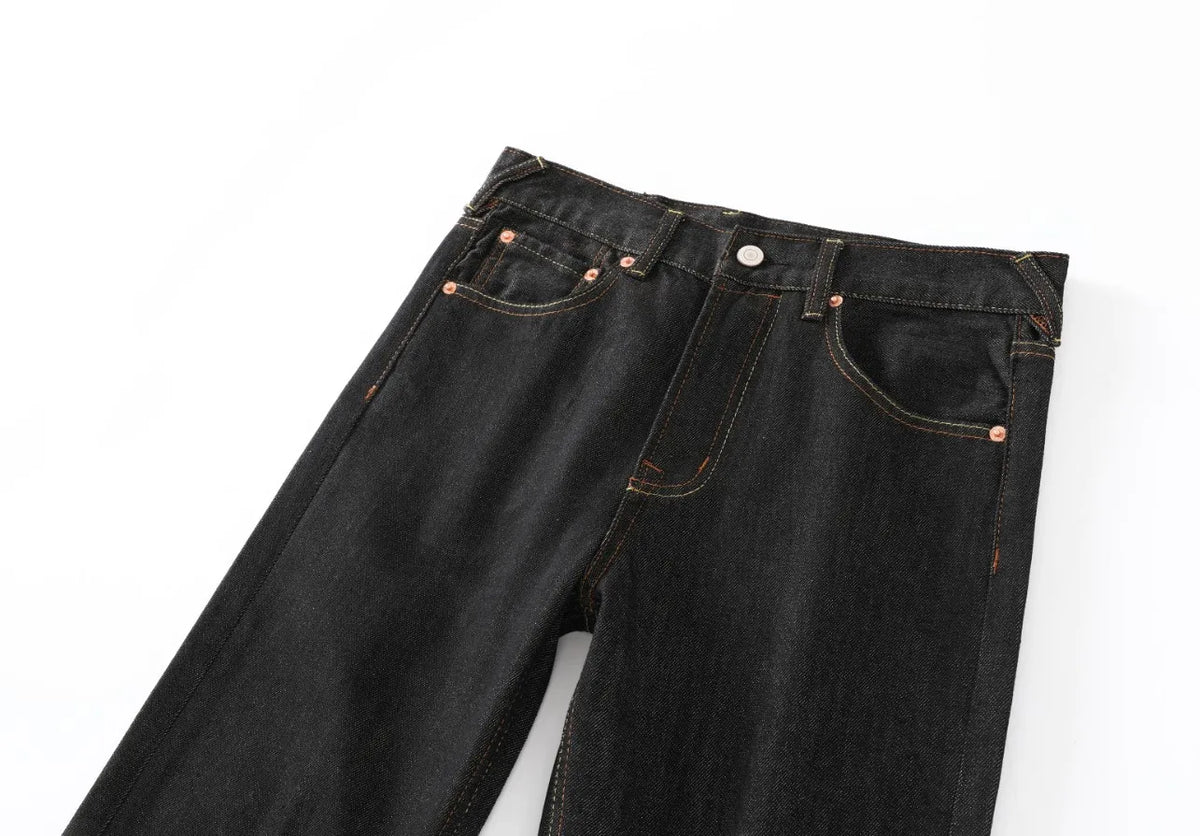 Japanese Handmade Embroidered Jeans Men's Pure Cotton Straight Tube Hip-Hop Popular Slim Red Ears Show Thin Trousers Devil Big M