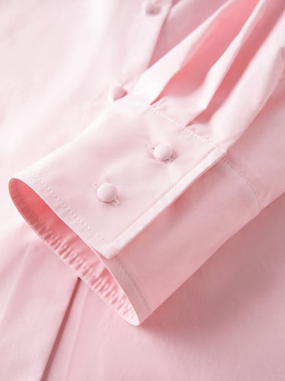 Pure Cotton Oversized Bow Detail Women's Autumn 2025 New Arrival Laid-Back Long Sleeve Blouse with Sash 25FS13213