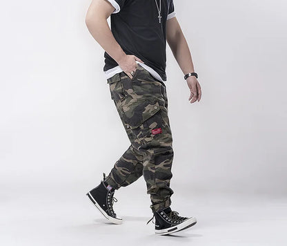 Big Size Men's Cargo Pant Elastic Waist Cotton Jogger Trouser Male Camouflage Loose Spring Pocket Extra Large Plus Baggy Hip Hop