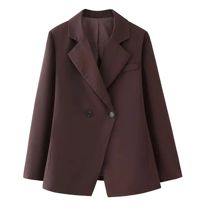 Women Fashion Solid Blazer Lapel Slim Double Breasted Long Suit Coat Female Wild Office Lady Commute Woman Outercoat Top
