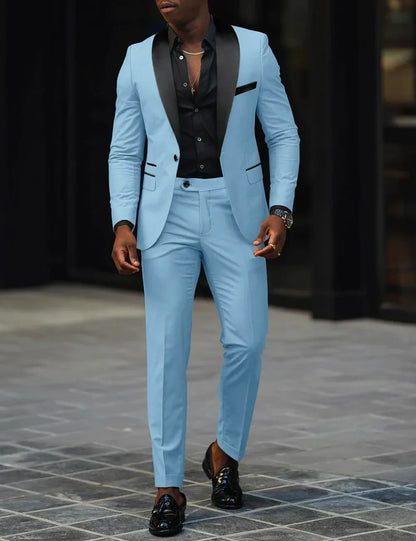 Men's New Fashion Business Casual Two-piece, Comfortable and Breathable Slim-fit Side Slit Single-button Suit Jacket+trousers