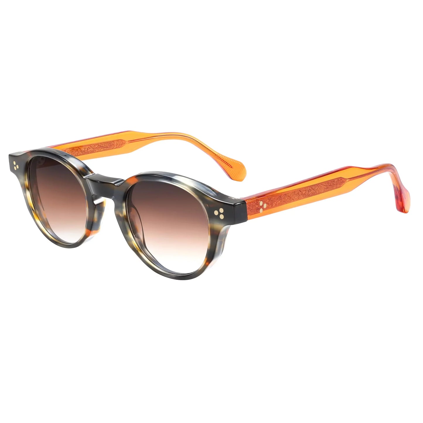 Vintage Tortoiseshell Acetate Sunglasses Men Women Retro Round Frame UV400 Protection Classic Rivet Design Sun Glasses