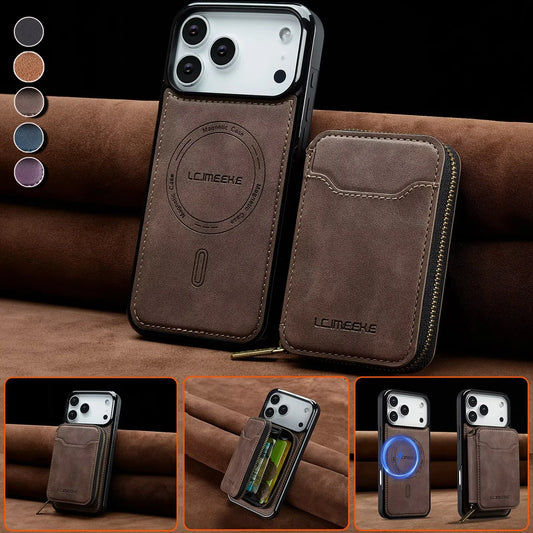 Detachable Magnetic Wallet Leather Phone Case for IPhone 17 Pro Max Air 16 Plus 15 14 13 12 11 Pro 16E Anti-Theft Brush Cover