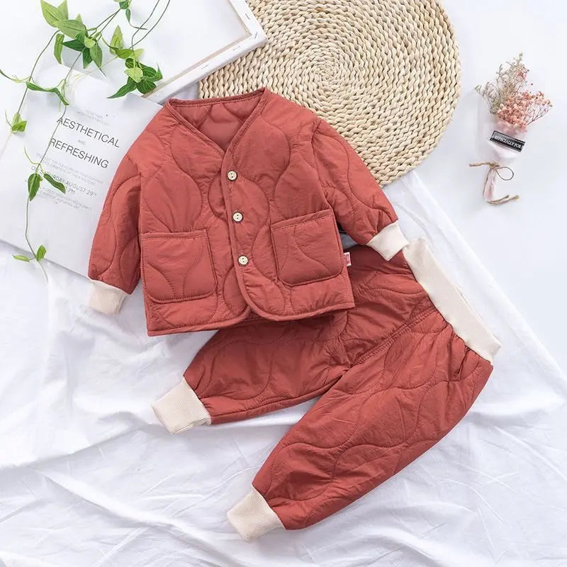 Autumn Winter Baby Kids Jackets+Pants Sets Thicken Boys Girls Coat Trousers Warm Windproof Clothes Suit For Children Home Wear