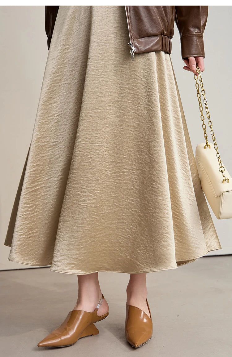 Women's Skirt Loose Long A-skirt Satin Skirts For Women 2025 Autumn New Minimalist Solid Color Clothing Ladies 12513015