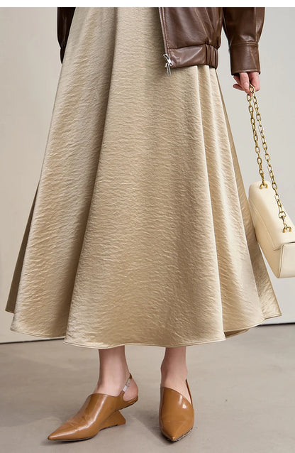 Women's Skirt Loose Long A-skirt Satin Skirts For Women 2025 Autumn New Minimalist Solid Color Clothing Ladies 12513015
