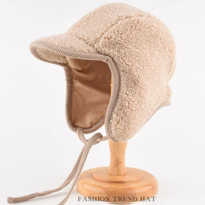 Russian Hat High Quality Lamb Fleece Winter Hat Men Women Thick Warm Ski Earflap Cap Male Female Black Beige Bomber Hats
