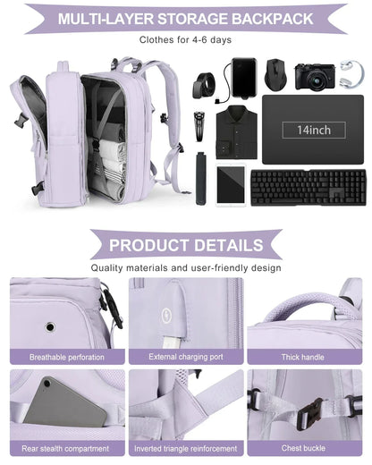 Travel Backpack for Women 40x25x17 Airplane Cabin Backpack Carry-On Luggage 14inch Laptop Backpack Casual Schoolbackpack