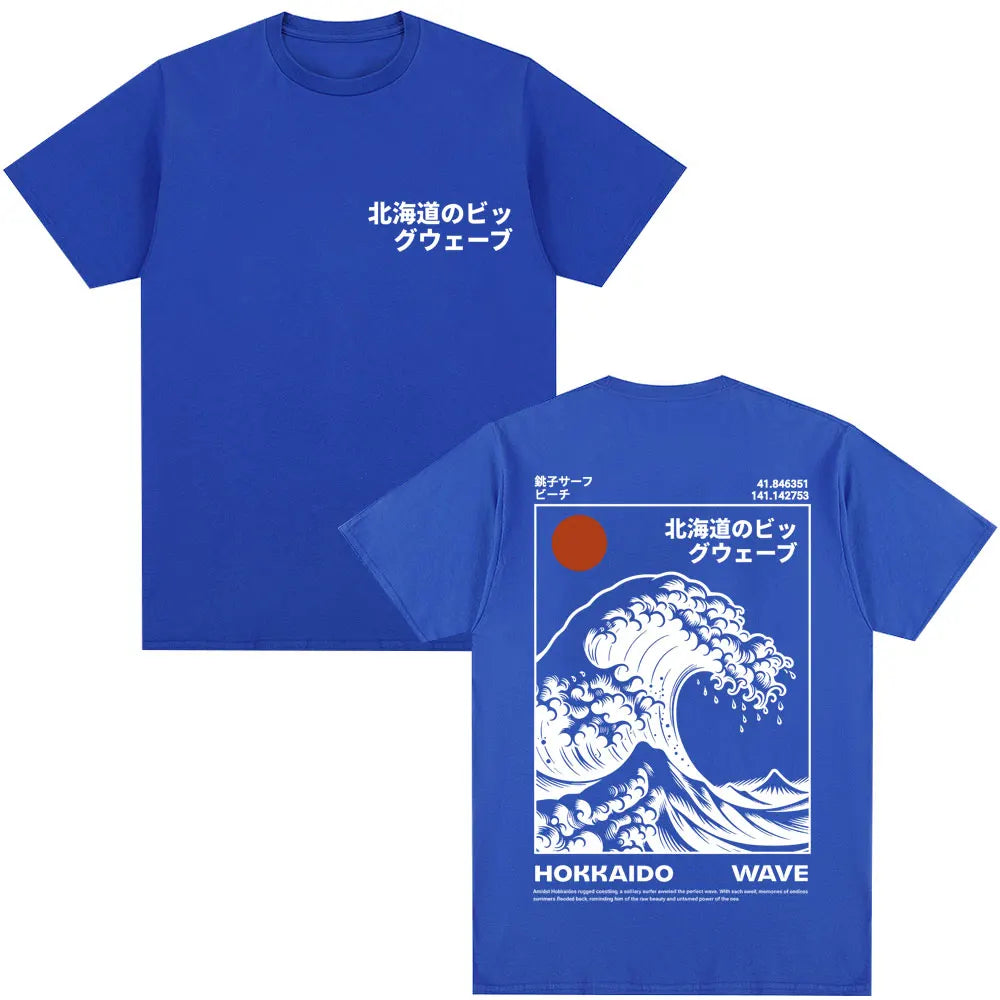 Japanese Style Hokkaido Wave Graphic T-shirts Men Women Harajuku Fashion Vintage T Shirts Oversized Cotton Popular T-Shirt Gifts