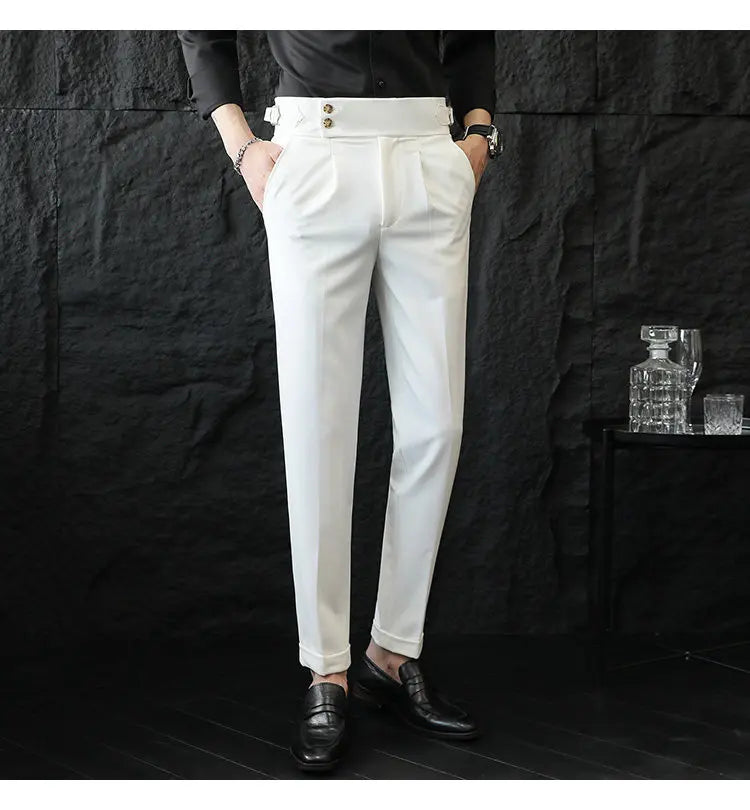 Italian Style Neapolitan High-waisted Suit Pants High Quality Fashion Men's Slim Fit Business Office Social Wedding Trousers