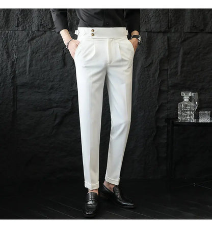Italian Style Neapolitan High-waisted Suit Pants High Quality Fashion Men's Slim Fit Business Office Social Wedding Trousers