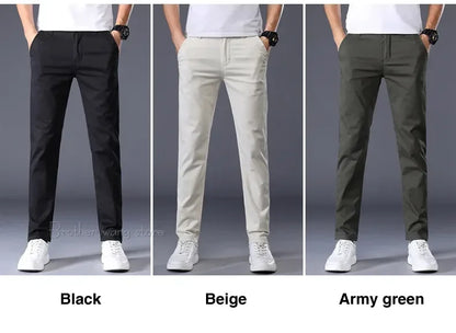 Summer Thin Men's Casual Pants Cotton 7 Colors Classic Style Elastic Straight Slim Fit Business Fashion Long Trousers Male