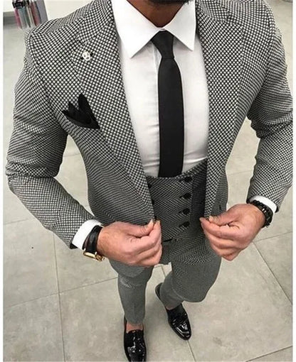 Grey Wedding Men Tuxedos Stand Collar Suit Men's Business Office Slim Fit Good Quality Male Suits 3 Pieces Sets