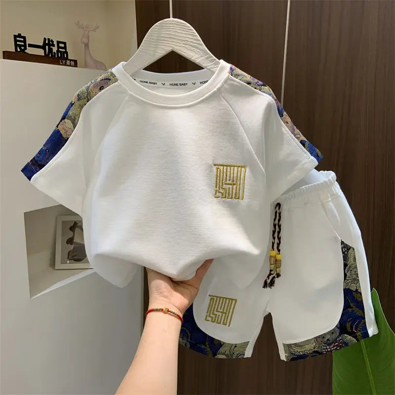 Korean Clothes for Children Boys T-shirt Shorts 2-piece Set Summer Cotton Short Sleeve Kids Clothes Sets Baby Tracksuit 2-11Y