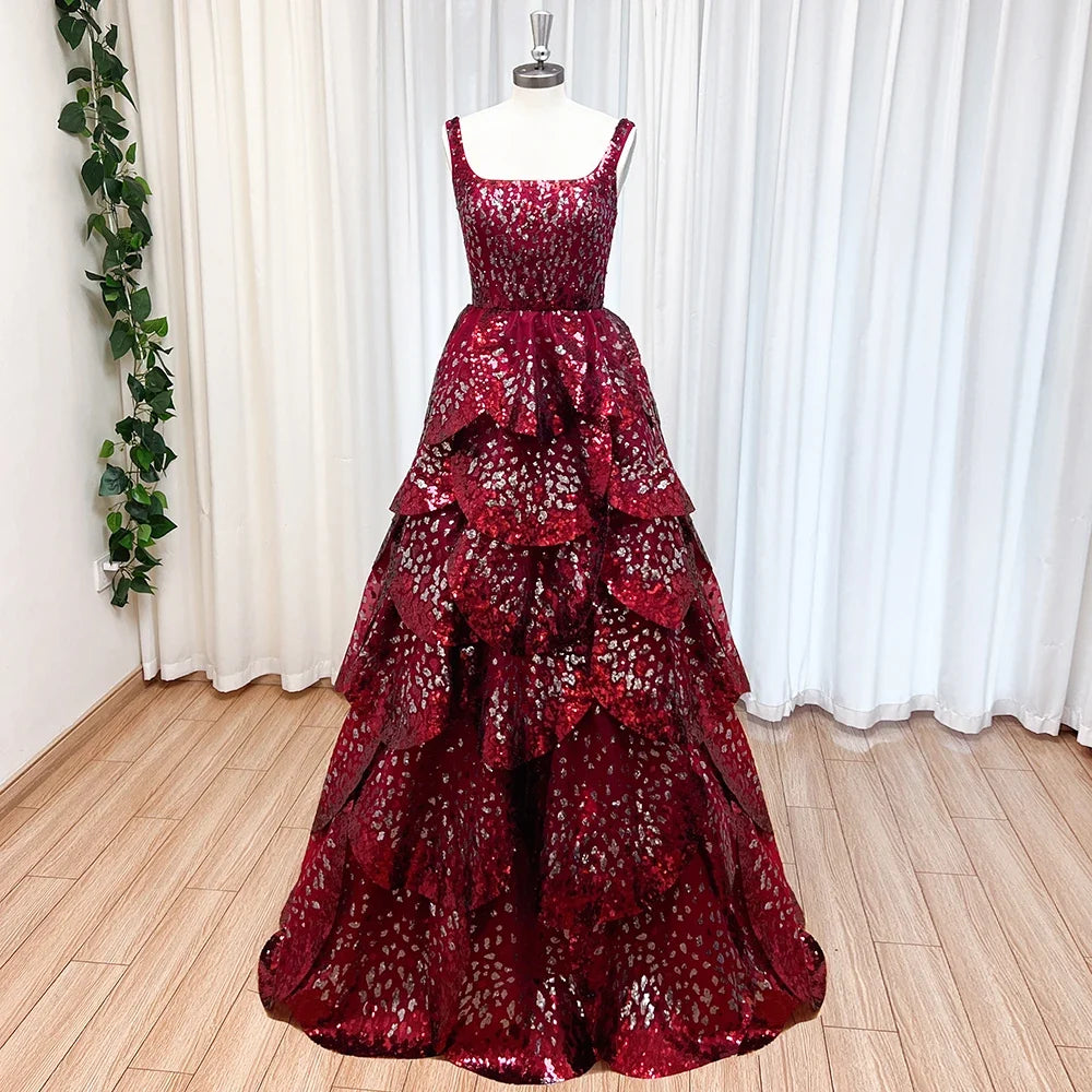 Luxury Sequined Evening Dress Tiered Petal Skirt Formal Prom Gown Customized Robe De Soiree For Women Party 2026