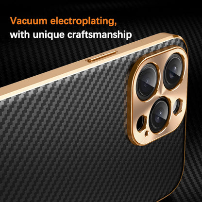 Luxury Plating Leather Carbon Fiber Texture Phone Case For iPhone 17 16 15 14 13 Pro Max Plus 17Air Alloy Lens Shockproof Cover