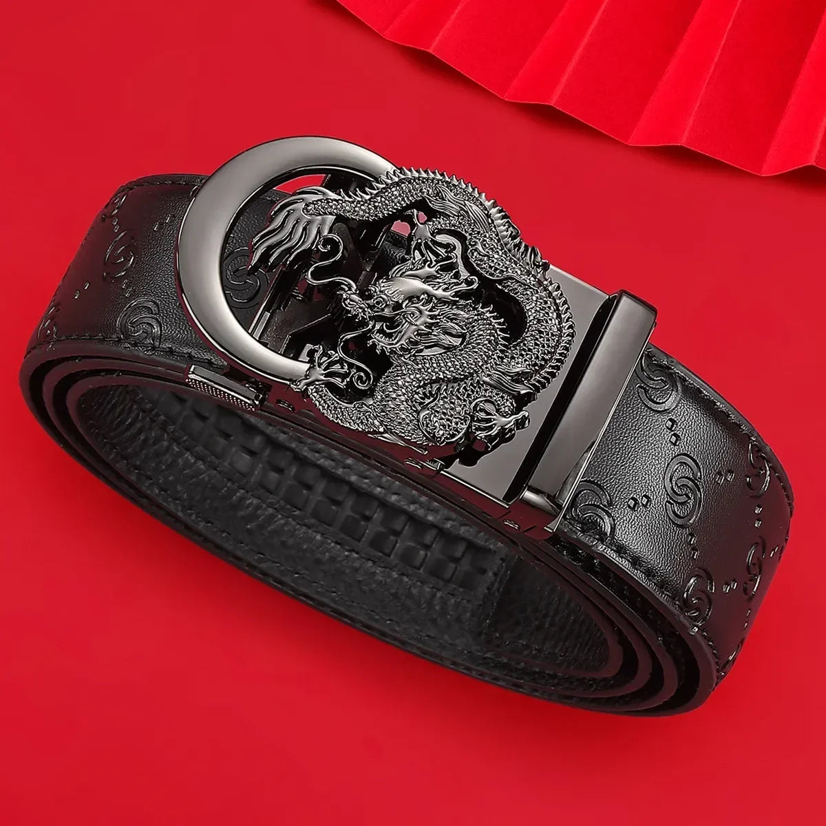 Men's Genuine Leather Belt - Adjustable Automatic Ratchet Buckle for Business Suits, Casual Wear & Everyday Office Style