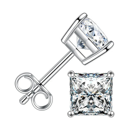 1/2/3/4carat Princess Cut Moissanite Stud Earrings Screw Back 925 Sterling Silver Square Diamond Stud Earring for Women Men Gift