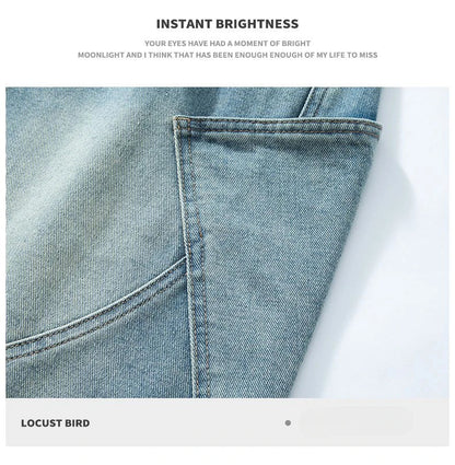 Summer New Baggy Denim Shorts Fashion Casual Straight Harajuku Jeans Male Vintage Wash Drawstring Short Pants Streetwear