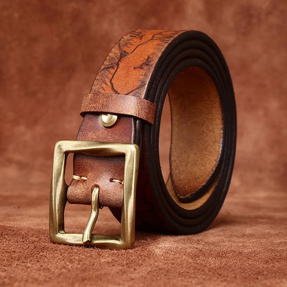 3.8CM Retro fashion trend  personality niche ice cracked belt  men's leather top layer cowhide youth jeans belt