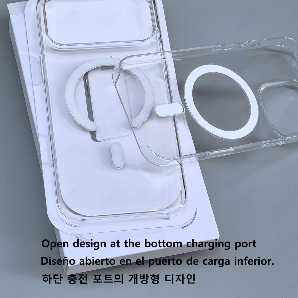 Original For Magsafe Clear Phone Case For iPhone 17 Air 16 15 14 13 12 Pro Max Mini Wireless Charging With Touch Camera Button