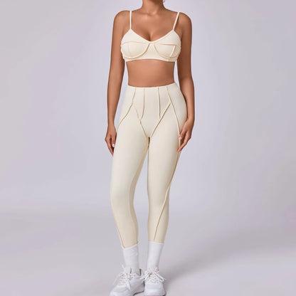 Yoga Sports Fitness Sets High Waist Hip-lifting Trousers Open Back Bra Suit Casual Running Workout Gym Leggings Sexy Sets Women