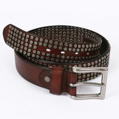 Top Heavy Metal Genuine Leather Belt Men Cowskin Cowboy Belt Ceinture Homme Punk Jeans Strap Wide Cinturon Mujer Waistband