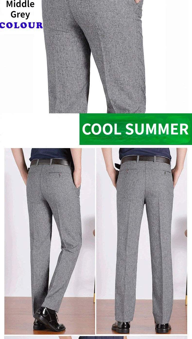Autumn Thick  Summer Thin Casual Pants Men Straight Formal Long Trouser Adult Solid Color Flat Design Suit Pant Business RIYBEOE