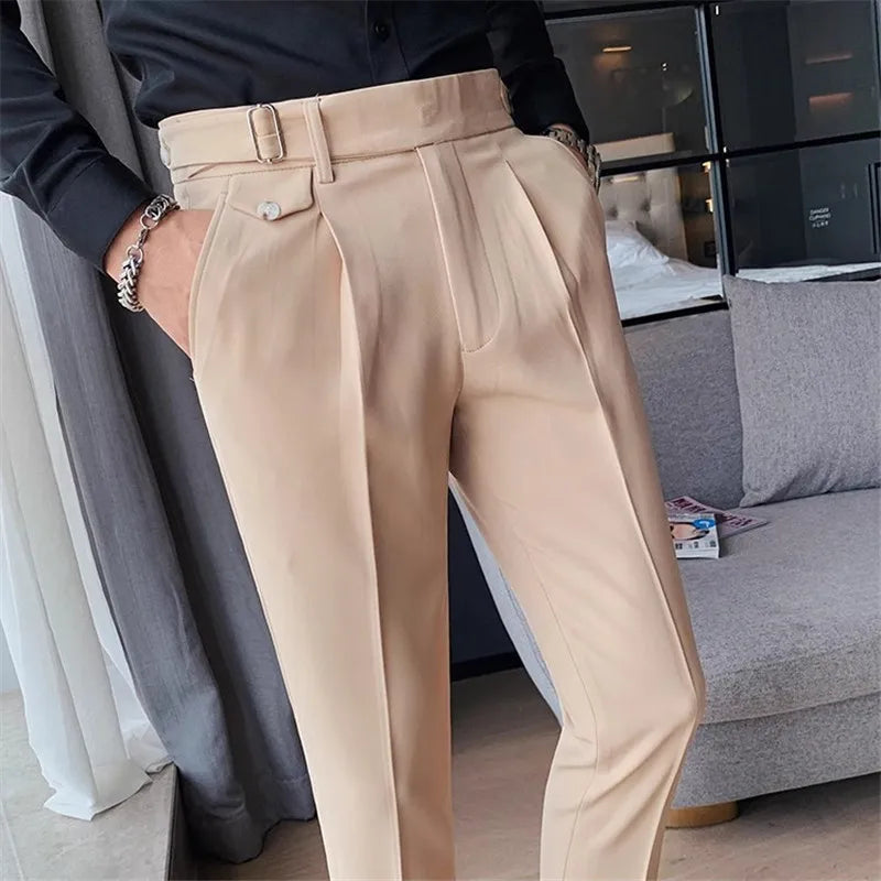 New Men's Suit Pants England Style Smart Casual Solid Slim Fit Straight Dress Pants For Men Formal Trousers Mens Clothing 2024