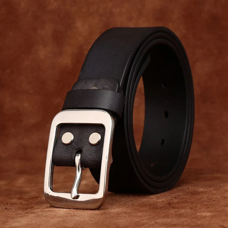 3.8CM Pure Cowhide Stainless Steel Needle Buckle Genuine Leather Casual Jeans Belt Men High Quality Luxury Male Strap Cintos