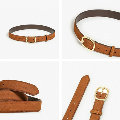 Belt Women Split Leather Trend Elliptical Pin Buckle Accessories All-Match Jeans Waistband Ladies Handmade 91119