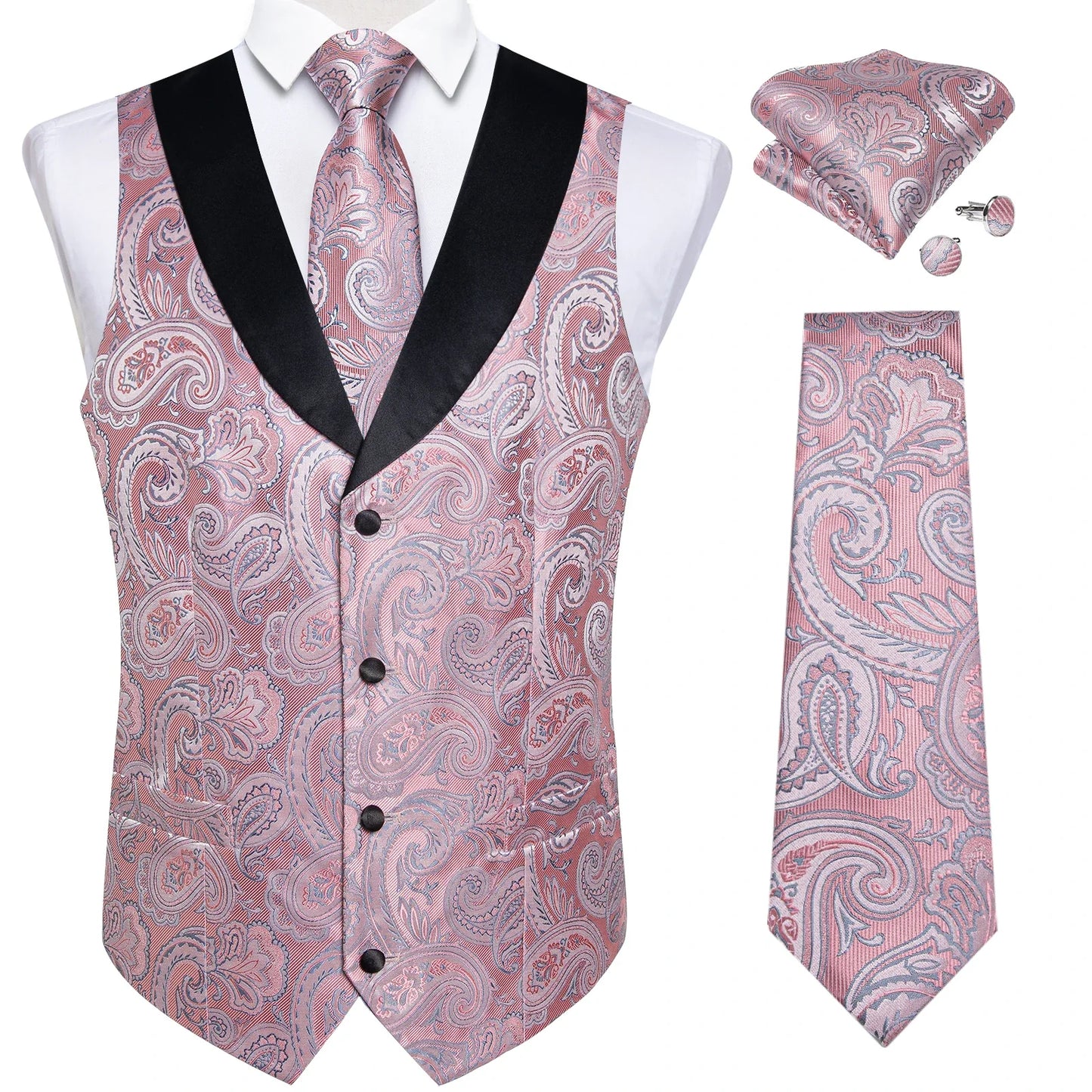 Men's Vest Blue Floral Suit Vest V Neck Tie Set For Wedding Party Brand Formal Dress Waistcoat Man Casual Sleeveless Jacket