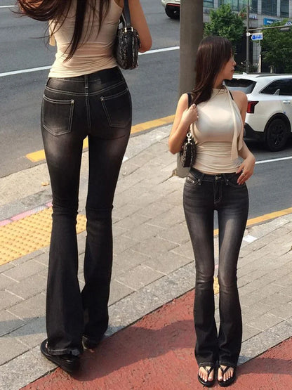 High Waist Sexy Split Denim Jeans Long Leg Lengthening Bell Bot Cotton Stretch Denim Pants for Women Spring Autumn