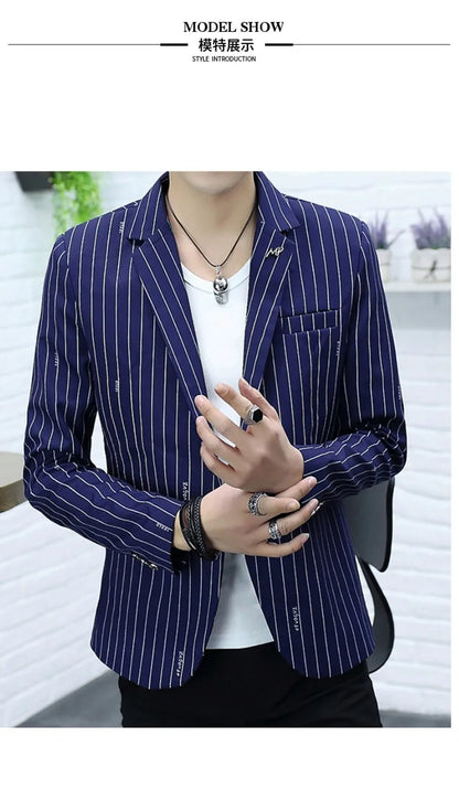 Blazer Summer Men's Fashion Gentleman Business Korean Version Trendy Performance Striped Banquet Host Casual Wedding Blazer