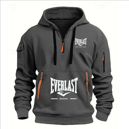 Modo herfst en inverno herenmerkkleding ontwerp met mealous ritsen bedrukte moletom com capuz casual losse trui met capuchon