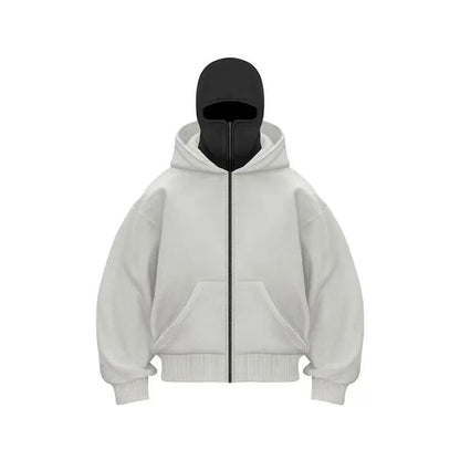 Balaclava Men Zip Hoodie Winter Warm Casual Sweatshirt Y2K with Hooded Face Mask Zipper Design Sports Jacket Outdoor Activities