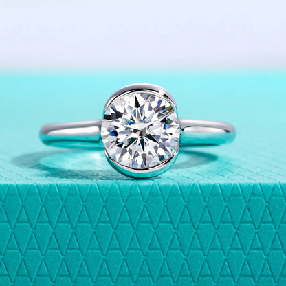 2ct D Color Moissanite Engagement Ring 925 Sterling Silver Half Bezel Setting Solitaire Promise Rings for Women Gifts