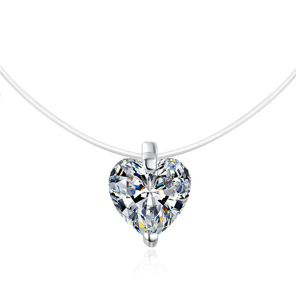 Moissanite Necklace 1-2ct Pear/Marquise/Round Brilliant Cut Diamond Fishing Line S925 Silver Pendant Necklaces for Gift