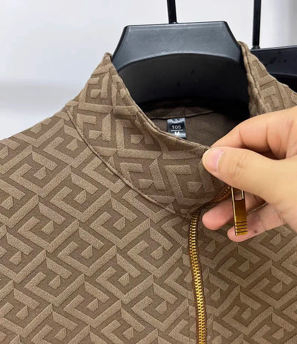 High end brand fashion jacquard long sleeve T-shirt men's casual sweater autumn trend Korean style half zipper collar pullover