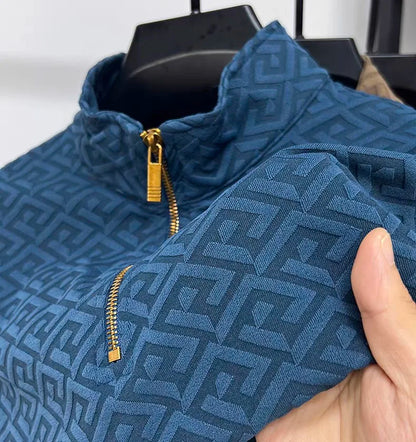 High end brand fashion jacquard long sleeve T-shirt men's casual sweater autumn trend Korean style half zipper collar pullover