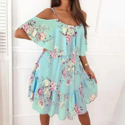 Women's Summer V-Neck Sleeveless Sling Camisole Commuting Printed Chiffon Bohemian Floral Dress For Women