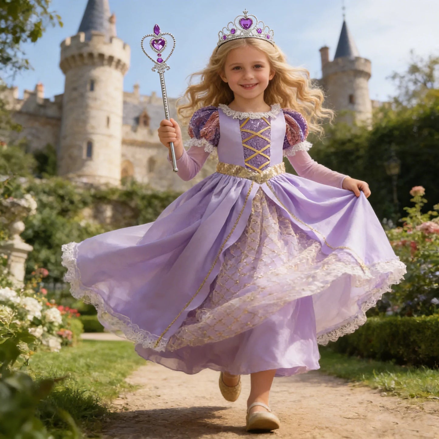 Rapunzel Purple Dress Princess Costume Sets Children Birthday Carnival Halloween Party Fancy Girls Ball Gown Cosplay Clothes