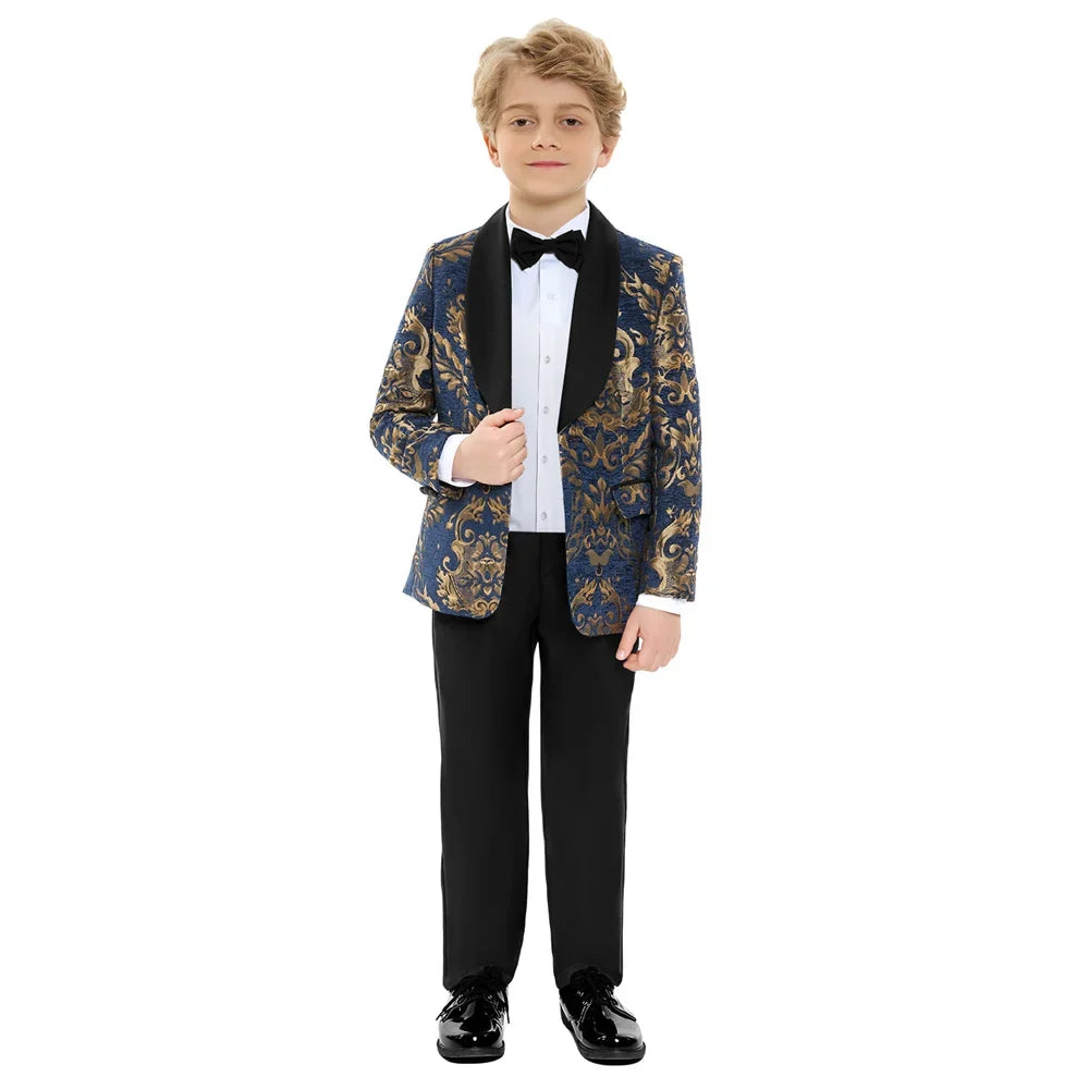 Formal Clothes Boy's Evening Dresses Boys Costume Suit Children Wedding Suit For Boys Navy Blue Floral Blazer Kids Prom Suits