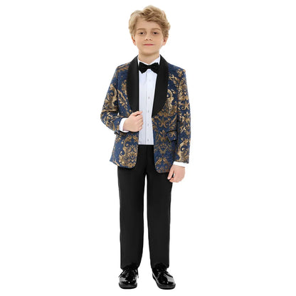 Formal Clothes Boy's Evening Dresses Boys Costume Suit Children Wedding Suit For Boys Navy Blue Floral Blazer Kids Prom Suits